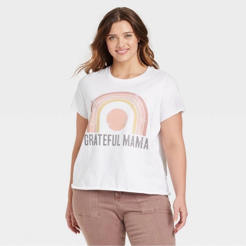 Grayson Threads Grateful Mama Graphic Tee White Rainbow NWT Plus Size 3X